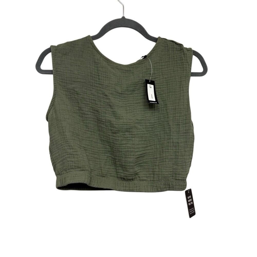 Express Olive Green Textured Cropped Tank Top